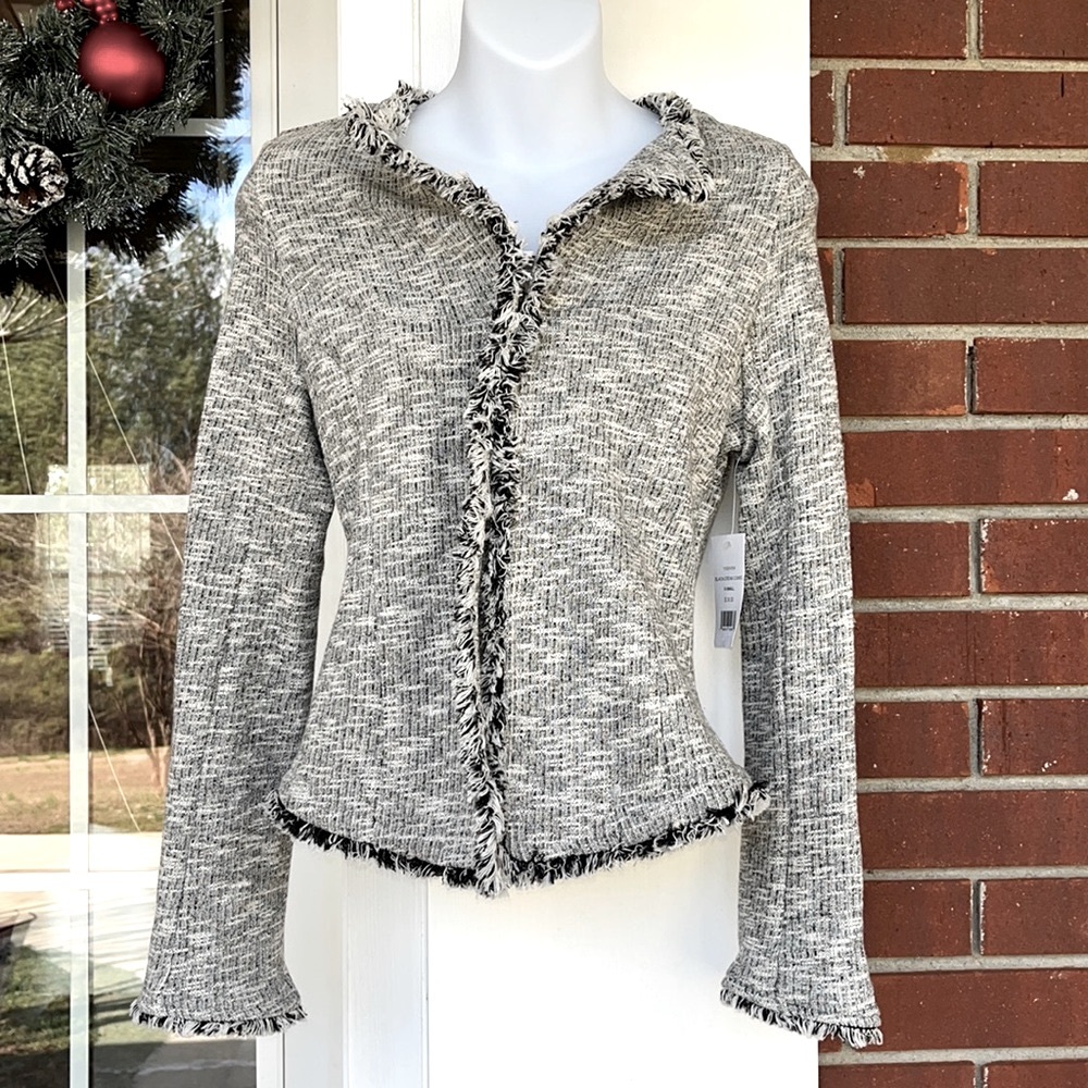 NWT Daily Thread Black and Cream X-Small Frayed Edges Collarless Blazer